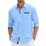 Generisch Langarmshirt Herren, Hemd Unifarben Langarm Männer Regular Fit Einfarbig Herrenhemden Button Down Shirts (4XL, Sky Blue)