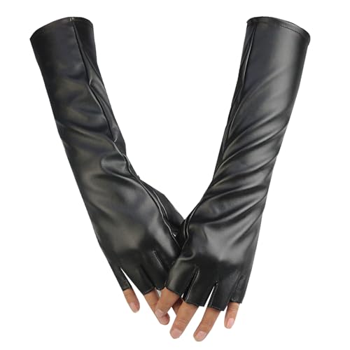 Long Keeper Fingerlose Handschuhe Leder Damen Lange Handschuhe Tanzen Halloween Sexy Schwarz Handschuhe Arm für Halloween Party Kostüm Kostümzubehör