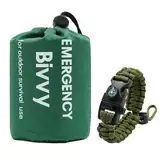 RLXMARTD Green Bivy Bags,Notfallschlafsack Bivy Taschen Biwaksäcke und Notfall-Überlebens-Armband Anzug,mit Kompass(1, Grün)