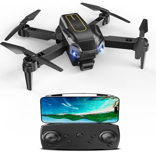 Drohne mit Kamera 4k,Drohne mit Kamera Erwachsene Kinder,Dual-Kamera Drones für Anfänger,Flip mode, 2 Akku Lange Flugzeit,Headless ModusAbflug/Landung mit einer Taste,Gold