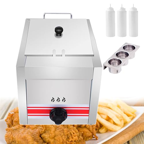 WOTZOV Gas-Fritteuse, Edelstahl-Gasfritteuse mit großer Kapazität, gewerbliche Küchen- und Gastronomiegeräte, Kochplatten, Gas-Pommes-Frites-Friteuse, Antihaftbeschichtung, leicht zu rei