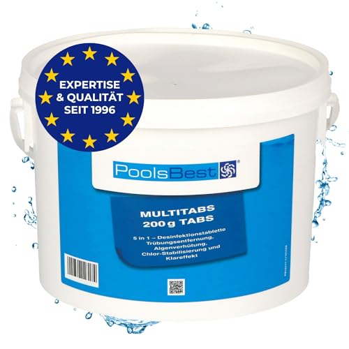 PoolsBest 3kg Chlor Multitabs 5 in 1 I 200g Chlortabletten für Pool I langsamlösliche Chlortabs für die Poolpflege I Langzeit Tabs als Pool Reinungsmittel zur Desinfektion I Pool Zubehör