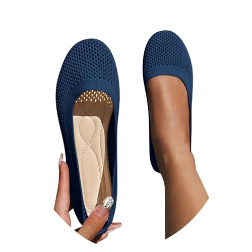 ballerinas damen blau 41, Damen Ballerinas Bequem Slip On Ballerina Schuhe Rutschfest Flache Stricken Sommerschuhe Trachtenschuhe Sommer Elegant Dirndl Schuhe Weiche Sportlich Tanzschuhe, Marine, 43