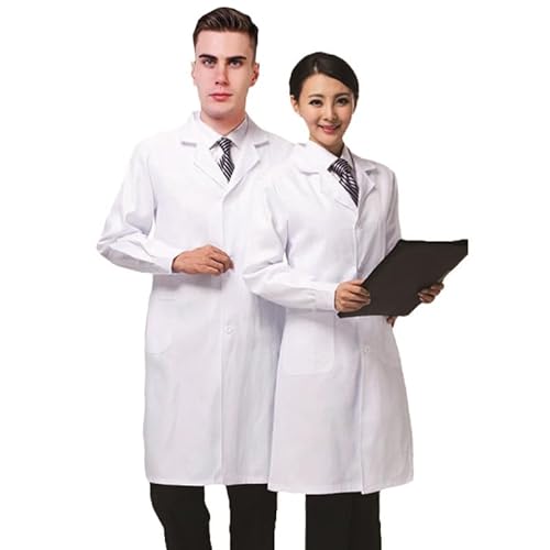 Reppkyh Unisex Cotton Chemistry Laboratory Coat, Protective Clothing with Buttons and Pockets for Women & Men, Long Sleeve Lab Coat for Doctors, Medical Coats