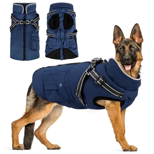 Woiil Hundejacke Hundemantel für Grosse Hunde Warmer Hundepullover Winter Hundejacke Weste Winddicht Hunde Mantel Hoodie Winter Hunde Außenjacke für Spazierengehen Navyblau XL