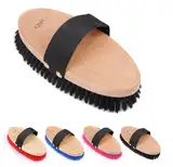 netproshop Weiche Kardätsche Pferdebürste mit Holzgriff und Nylonband, Farbe:Schwarz