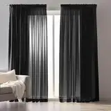 wiipara 2er Set Voile Gardinen Vorhang Schwarz, Transparente Vorhänge Wohnzimmer Curtains aus Voile Polyester, Luftige Gardine Gardinenschals Dekoschal für Schlafzimmer, 132x240CM(BxH), Rod Pocket