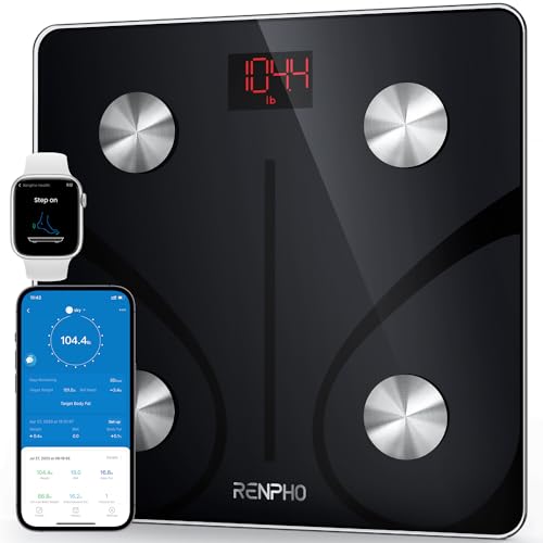 RENPHO Personenwaage Körperfettwaage, Waage Personen mit App 180 kg/400 lbs, Körperwaage Digital Bluetooth Körperanalysewaage für Körperfett, BMI, Muskelmasse, Protein, BMR, Schwarz