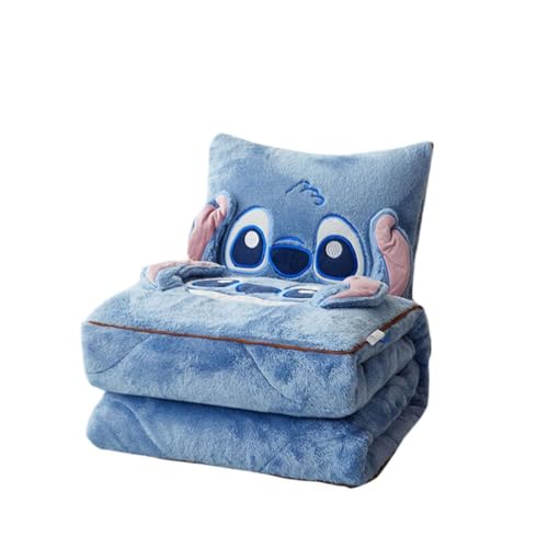 Stitch Kissendecke 2 in 1, flauschig weiches Reisekissen,Plüschdecke für TV-Sofa, Büro, Schlafdecke,Stitch Decke 2 in 1,Geschenk für Jungen,Mädchen,Freunde und Familie- (A, Offen 105 * 145CM)