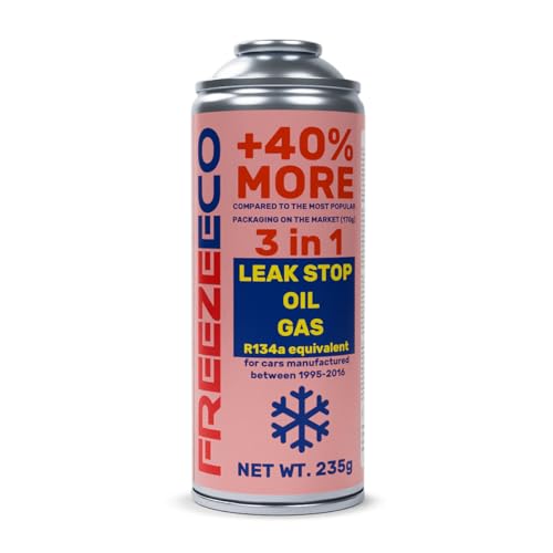 FREEZEECO - 4-in-1-Lösung für Autoklimaanlagen: Kühlmittel-Ersatz, Öl, Dichtmittel für Aluminium- und Gummiteile - für Gewinde Typ A - 235g - Hohe Kompatibilität - für Autos 1995-2016