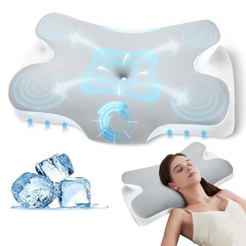 JOWBORS Nackenkissen Kopfkissen Orthopädisch mit Memory Foam, Ergonomisches Nackenstützkissen Gegen Nackenschmerzen, Schlafkissen für Seiten, Rücken und Bauchschläfer mit Eisseiden Kissenbezug