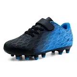 JABASIC Kids Firm Ground Fußballschuhe Jungen Mädchen Sportliche Fußballschuh (Schwarz/Blau, 36