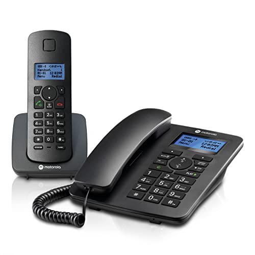 Motorola Voice - C4201 Schnurgebundenes Telefon mit digitalem Schnurlosterminal, Notrufmodus, Anrufweiterleitung, Telefonbuch mit 50 Namen und Nummern, Freisprecheinrichtung