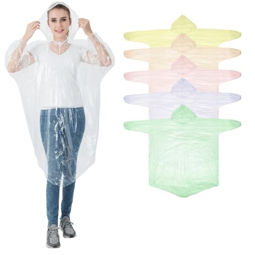 Igoera Einweg Regenponcho 5er-Pack Regencape mit Kapuze für Festival, Konzert, Wandern, Fahrrad, Camping, Outdoor, Einweg Poncho gegen Regen