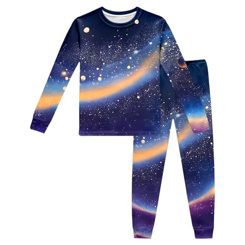 QJDFLL Langärmliges Homewear-Oberteil mit Galaxy -Print für Kinder, Hosenanzug, Freizeitkleidung(Dark Blue #25,4 Jahre)