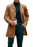 Runcati Herren Mantel Lange Trenchcoat Slim Fit Winter Kerbkragen Jacke Einreiher Business Overcoat Khaki M