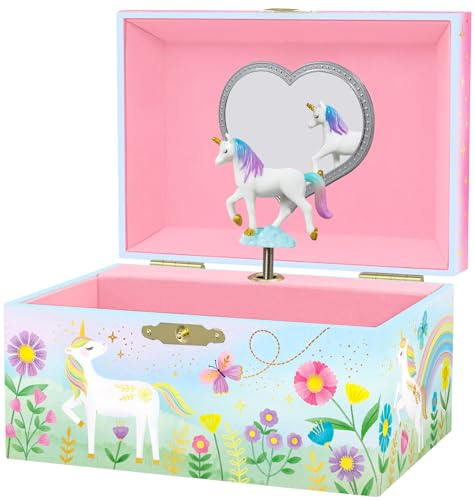 Giggle & Honey Musikalisches Schmuckkästchen für Kinder – Kinderspieluhr mit drehendem Einhorn, Einhorn-Geburtstagsgeschenke für kleine Mädchen, 15,2 x 11,8 x 8,9 cm – Alter 3–10