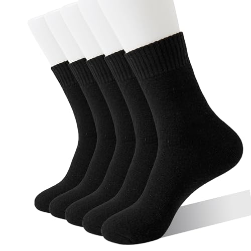 Hocerlu Thermosocken Damen, Dicke Warme Kuschelsocken Damen 5 Paar Wintersocken WollSocken Schwarz Weich WanderSocken Geschenke Socken für Frauen, EU-Größe 35-42