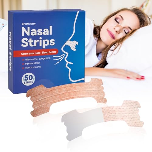 QOEOTUY Nasenpflaster Schnarchen - 50 Stück Nasenpflaster Besser Atmen - Anti Schnarch Pflaster zur Verbesserung des Schlafs und Linderung Verstopfter Nase - Nose Strips für Sport und Schlaf