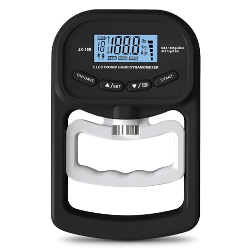 Vegena Digital Handkraftmessgerät, Griffkraft Messgerät 198 Pfund / 90 Kilogramm, Automatische Hand Dynamometer, Handkraftmesser LED-Display & USB-Ladekabel, Ergonomisches Design (Schwarz)