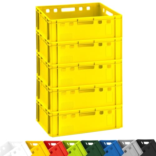 BURI 5x Fleischkiste E2 Metzgerkiste 60x40x20cm lebensmittelecht, robust, stapelbar - Universal Lagerkiste Eurobox aus Deutschland, Gelb