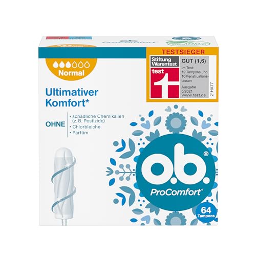 o.b. Tampon, ProComfort Normal, für mittlere bis stärkere Tage, ultimativer Komfort* und zuverlässiger Schutz, 64 Stück, "Verpackung kann abweichen"