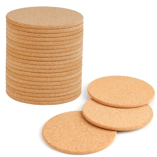 Untersetzer Kork Runde Retro Untersetzer Set von 20 untersetzer Holz Korkuntersetzer 10cm Untersetzer Gläser für Getränke Lustige Kaffee-Tee-Untersetzer Natur Geeignet für Home Restaurant Büro