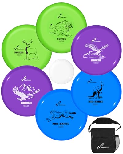 Sportneer Disc Golf Scheiben Set, 6 Stck DiscGolf Starter Set Putter Midrange Driver Disc Golf Sport Spiele Discgolf Scheibe für Erwachsene