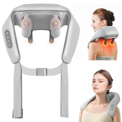 Nackenmassagegerät mit Wärme, Kabellos Shiatsu Massagegerät Nacken, 4D Nackenmassage, Elektrische Nacken Massage Massagegurt für Schulter,Beine,Geschenke für Männer, Frauen (A)