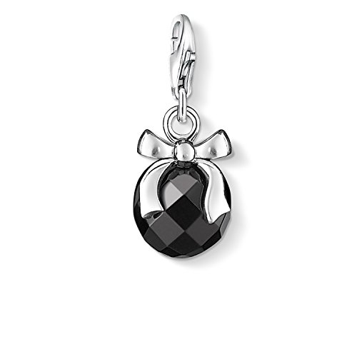 Thomas Sabo Damen Charm-Anhänger Kugel mit Schleife Schwarzer Stein Charm Club 925 Sterling Silber 0868-023-11