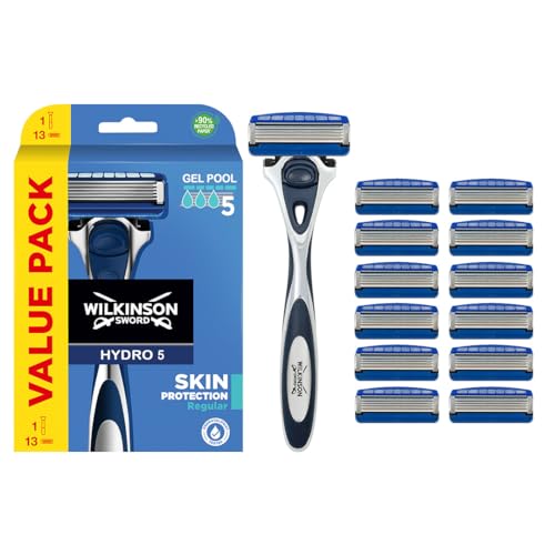 WILKINSON SWORD - Hydro 5 Rasierer für Männer | Feuchtigkeitsspendendes Gel und umklappbarer Trimmer | Rasierer + 13 Rasierklingen