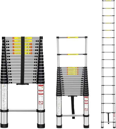 Teleskopleiter 4,7m - Hochwertige Aluminium Klappleiter, Leicht und Tragbar mit Unabhängiger Verriegelung für Sicheren Betrieb als Ausziehleiter- Multifunktionsleiter Ideal für Heimwerk, Garten