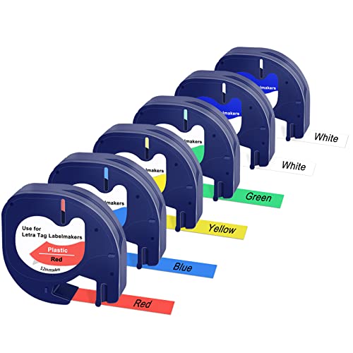 6 Stück Kompatibel DYMO LetraTag Etikettenband 91201, 12mm x 4 m für Dymo LT-110T LT-100H LT-2000 LT- QX50 Etikettendrucker Thermodrucker Papier, Ideal für Heim und Büro