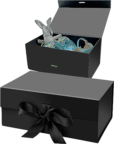 Schwarz Geschenkbox mit Schleife,23x17x7cm Wiederverwendbare Geschenkschachtel Geschenkkarton Verpackungsbox Geschenkverpackung Box