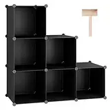 C&AHOME Würfelförmiges Aufbewahrungsregal, 6-Würfel-Regaleinheiten, Schrank, DIY-Modulregal aus Kunststoff, ideal für Schlafzimmer, Wohnzimmer, Büro, 36,6" L x 12,4" B x 36,6" H, Schwarz, SHS3506A