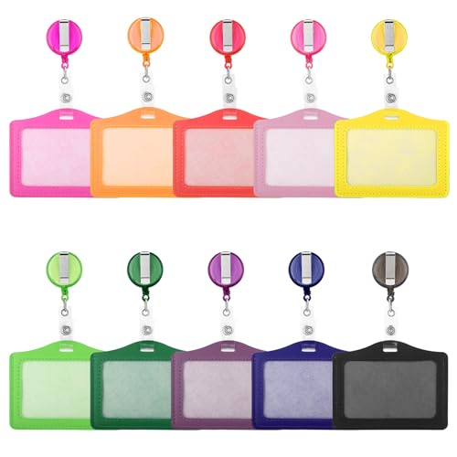 10 Stück Pu Ausweishalter Ausziehbar Card Sleeves 10.3×8 Cm Busfahrkarten Hülle Schüler SchüLerausweis Hülle Schülerausweis Ausweisjojo Ausweishülle Leder Ausweishüllen mit Band für Schule Büro