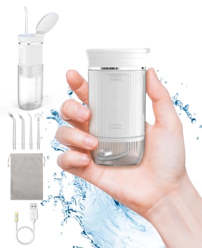 Reise Munddusche, tragbare Wasser Zahnreinigung Kabellos, 200ml Ausfahrbar Wassertank,IPX7 Wasserdicht,3 Modi Water flosser Elektrischer Oraler Irrigator für Reise und Urlaub