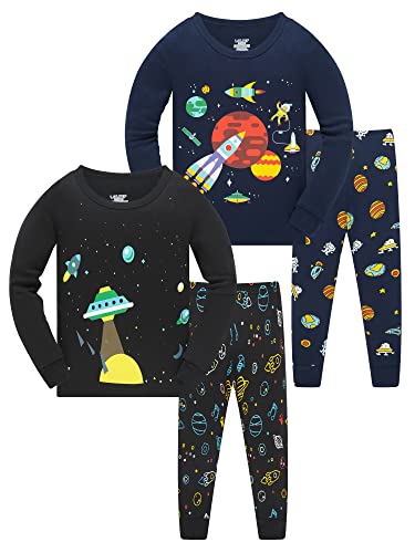 LOLPIP Jungen Pyjamas Rocket Space Printed Sleepwear 100% Baumwolle Pyjamas für Kinder Langarm 4 Stücke Set 10 Jahre PJs