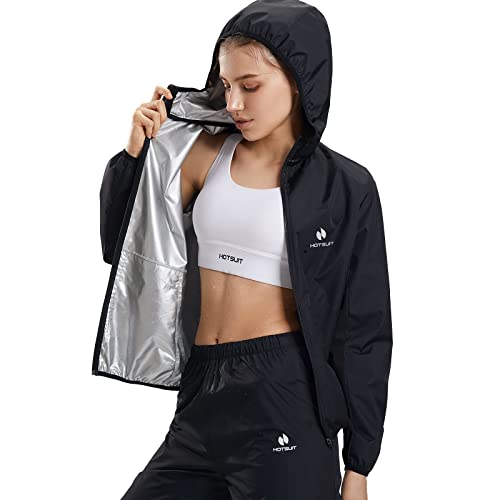 HOTSUIT Schwitzanzug Damen Zum Abnehmen, Saunaanzug Sauna Suit Sweatanzug Sportanzug Trainingsanzug Sweatsuit Boxen MMA Fitnessstudio Fitness Laufen Frauen schwarz-L