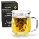 Creano Teeglas 450ml - Große Teetasse mit Sieb und Deckel aus Glas - EIN idealer Teebereiter