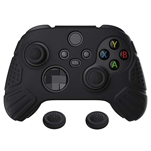 eXtremeRate PlayVital Hülle für Xbox Series S/X,Case Anti-Rutsche Schutzhülle Griffe Skin aus weichem Gummi,2 Stück Schwarze Stick Aufsätze für Xbox Series S/X Controller(Guardian Edition,Schwarz)