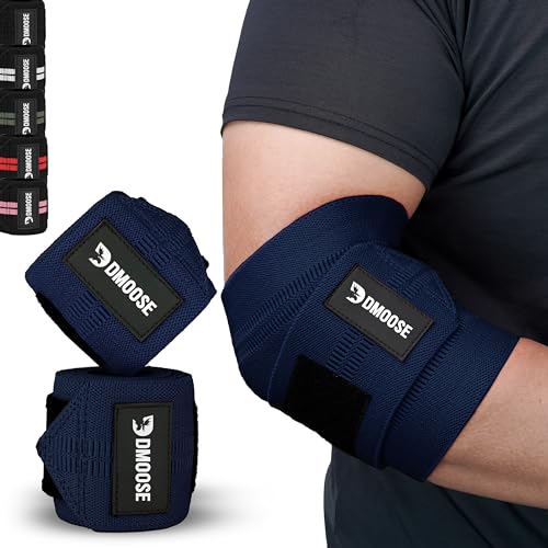 DMoose Fitness Ellenbogenbandagen für Gewichtheben, Bankdrücken, Cross-Training & Powerlifting für Männer und Frauen – 101,6 cm Nylon (Paar) Ellenbogenriemen – erhöht die Stabilität der Gelenke und