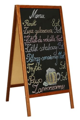 Kreidetafel Aufsteller aus Holz 60x120 cm – Kundenstopper beidseitig – Großer klappbarer Werbeaufsteller mit Tafel – Ideal für Gastronomie, Läden & Veranstaltungen