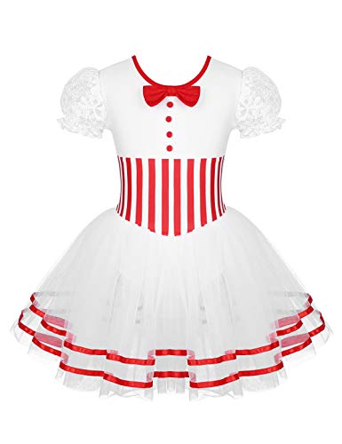 iEFiEL Mädchen Weihnachten Kleid Tütü mit Puffärmel Schleife Kinder Eiskunstlauf Kleid Tanzkleid Ballett Trikot Gymnastikanzug gr. 110-164 Rot 134-140