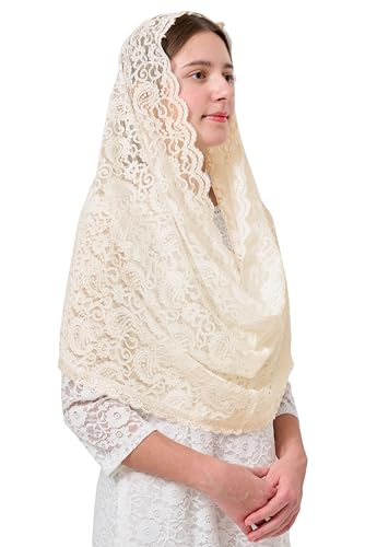FANFAN Spitzen-Unendlichkeitskapellenschleier, Unendlichkeitsschleier für Damen, katholische Mutter, Maria, Mantilla, Gebetszeremonie, Zubehör, Y087, Beige, Einheitsgröße
