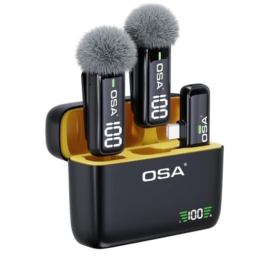 OSA Lavalier Mikrofon Kabellos Handy für iPhone, Professionelles Wireless Mikrofon Plug-Play Kabellos Ansteckmikrofon mit Ladehülle, Sender, 2 Mic, für Aufnahme/YouTube/Vlog/Twitch (Typ C)