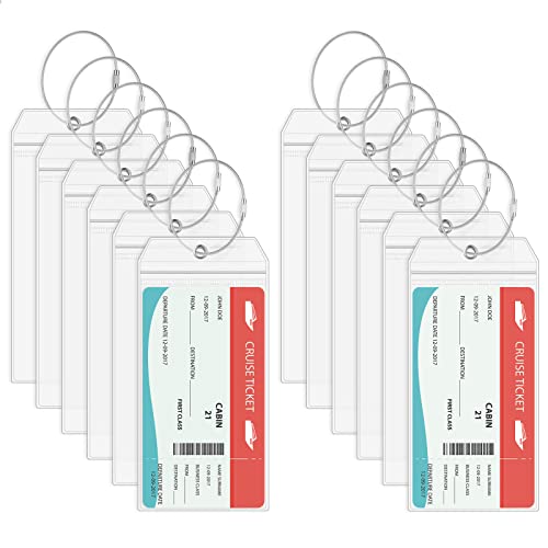 Vicloon Gepäckanhänger Kofferanhänger Set, 12 Stück Transparent Kreuzfahrt Kofferanhänger, mit Klipp-Verschluss und Verschraubbaren Metallband, für Kreuzfahrten Linien