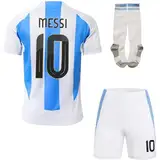 Hawkara Argentina #10 Heim Copa-American Leo Fußball Kinder Trikot Auflage Shorts Socken Set Jugendgrößen (Weiß,26.)