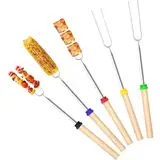 Grillspieße Teleskop Marshmallow, 5 Stück Grillspieße Edelstahl, Ausziehbar 31cm-81cm, Lagerfeuer Camping Sticks, Grillspieße Stockbrot Spieße für Marshmallows, Lagerfeuer, Barbecue