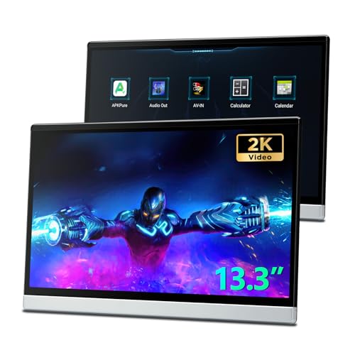 XTRONS 2PCS 13,3 Zoll Rücksitz Android 2GB 32GB Auto TV Kopfstütze Monitor Tablet FHD IPS 1920 * 1080 Bildschirm mit HD RCA Eingang Gegenseitige Steuerung Zwei Lautsprecher